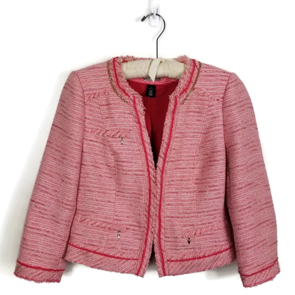 WHBM Pink Metallic Tweed Jacket Blazer Size 4